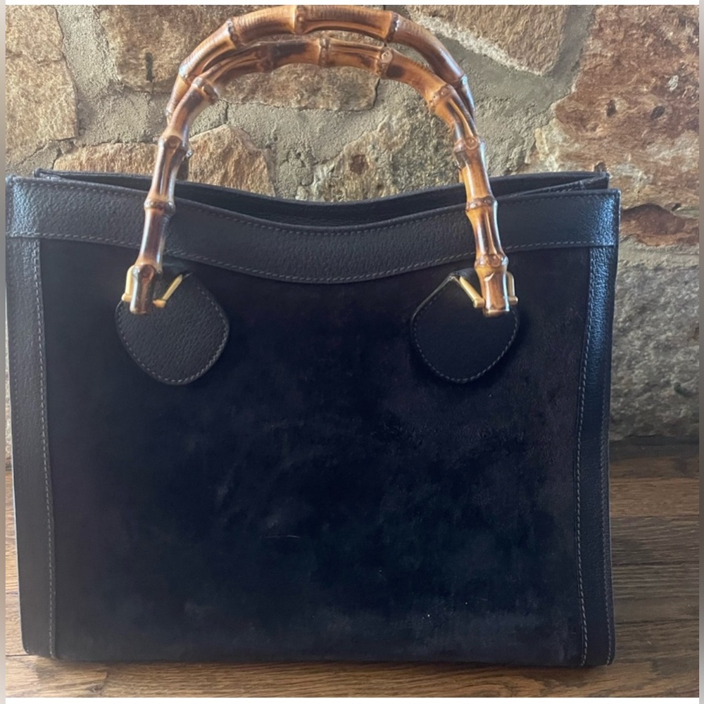 Gucci Black Suede Tote with Bamboo Handles
